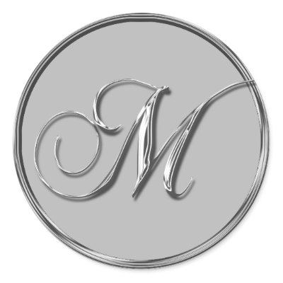 Silver Formal Wedding Monogram M Seal Round Sticker