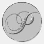 Silver Formal Wedding Monogram P Seal Round Sticker