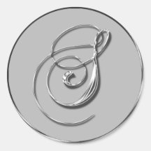 Silver Formal Wedding Monogram S Seal Round Stickers