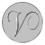 Silver Formal Wedding Monogram V Seal Round Sticker