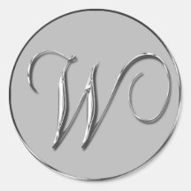 Silver Formal Wedding Monogram W Seal Stickers