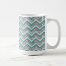 Silver Glitter and Teal ZigZag Mugs