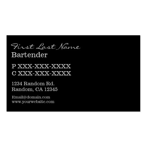 Silver glitter bartender drinks business card (back side)