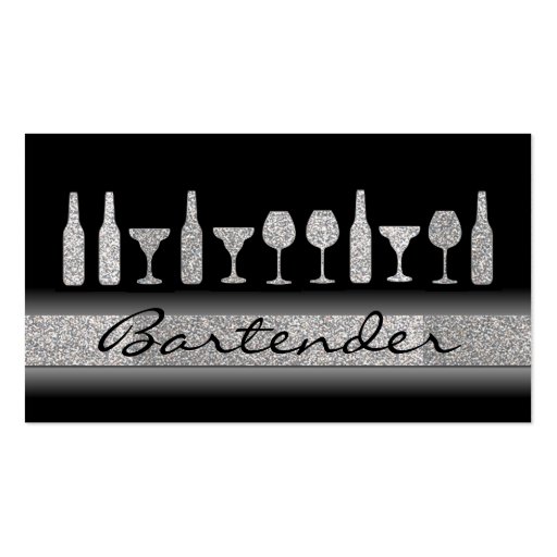 Silver glitter bartender drinks business card