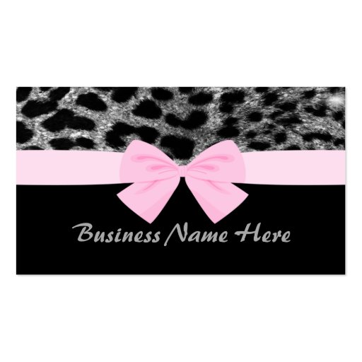 Silver Glitter Cheetah With Bow Business Card (front side)