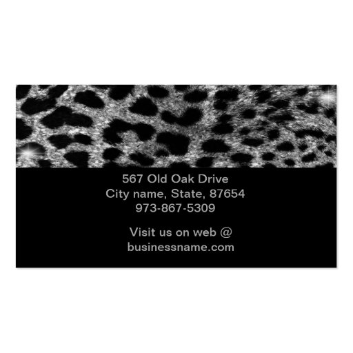 Silver  Glitter Cheetah With Bow Business Card (back side)