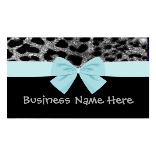 Silver  Glitter Cheetah With Bow Business Card (front side)