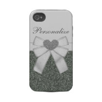 Silver Glitter & Diamond Heart iPhone 4/4S Case Iphone 4 Tough Covers