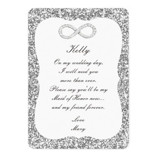 Silver Glitter Diamond Infinity Maid Of Honor Card