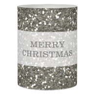 Silver Glitter  Festive Merry Christmas Flameless Candle