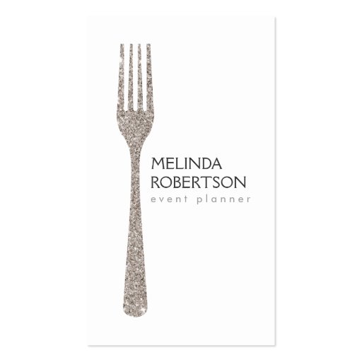 Silver Glitter Fork Event Planner Business Card Template (front side)