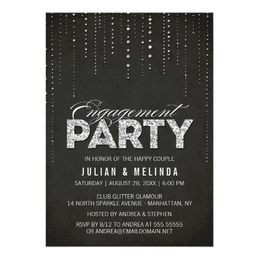 Silver Glitter Look Engagement Party Invitation