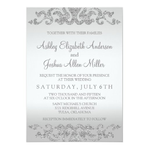 Silver Glitter Look Wedding Invitations | Zazzle