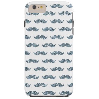 Silver Glitter Mustache Pattern Printed Tough iPhone 6 Plus Case