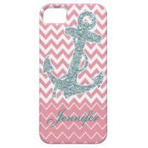 Silver Glitter Print Anchor Nautical Pink Case casemate cases