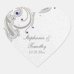 Silver glitter swirls + blue jewel wedding sticker