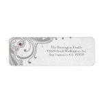Silver glitter swirls + pink jewels address label