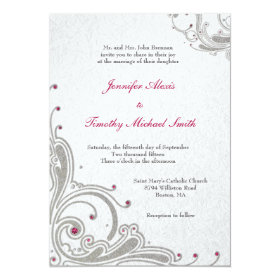 Silver glitter swirls   pink jewels wedding invite 5