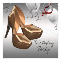 Silver Gold High Heel Shoes Birthday Party Custom Invite