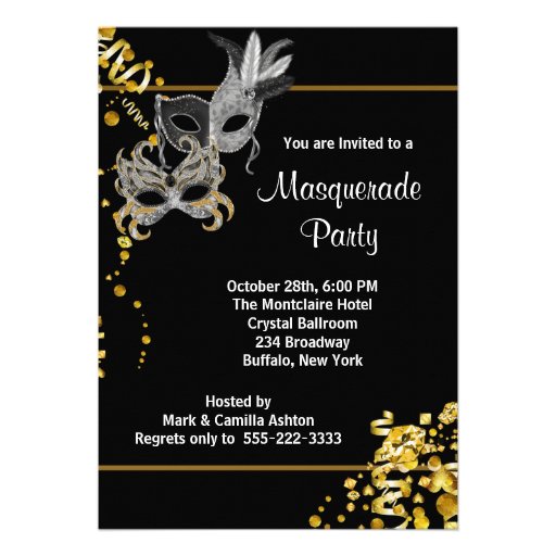 Silver Gold Mardi Gras Masquerade Party Custom Invites