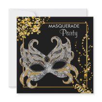 Silver Gold Masquerade Party Custom Invitations