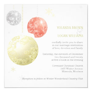 Silver, Gold, Red Christmas Balls Wedding Invites