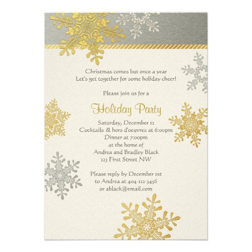 Silver Gold Snowflake Winter Christmas Holiday Personalized Invites (front side)