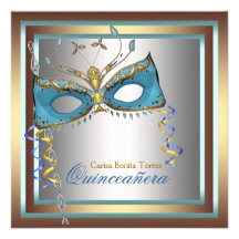 Silver Gold Teal Masquerade Party Personalized Announcement