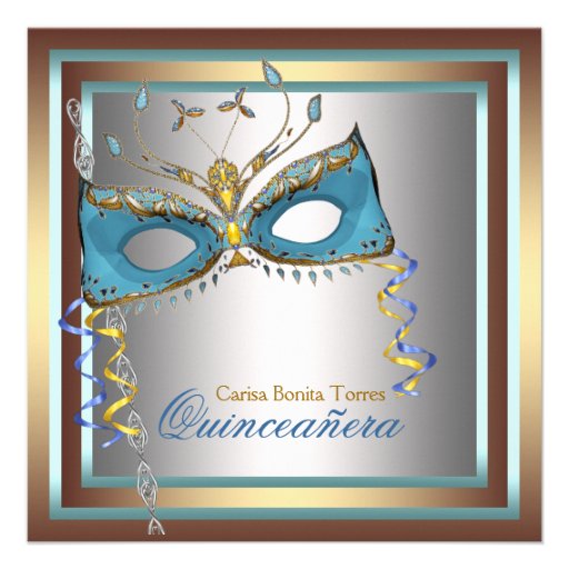 Silver Gold Teal Masquerade Party Personalized Announcement