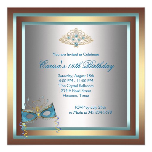 Silver Gold Teal Masquerade Party Personalized Announcement
