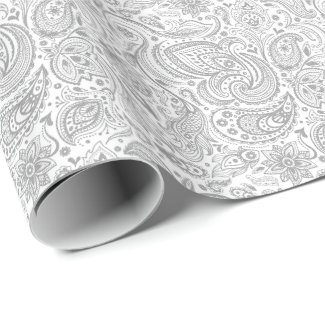 Silver Gray And White Floral Paisley Pattern Wrapping Paper