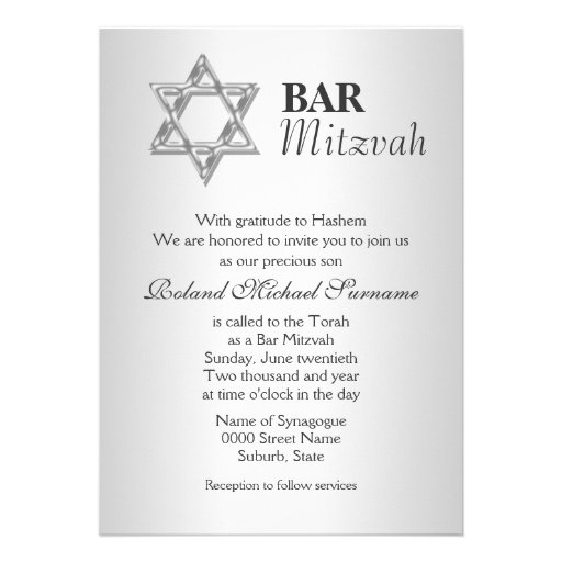 Silver gray bar mitzvah celebrations invitation (front side)