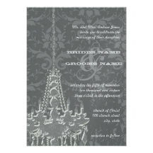 Silver & Gray Chandeliers Damask Wedding Invite