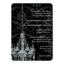 Silver & Gray Chandeliers Damask Wedding Invite