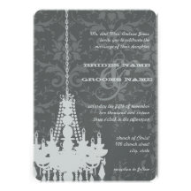 Silver & Gray Chandeliers Damask Wedding Invite