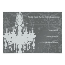 Silver & Gray Chandeliers Damask Wedding RSVP Invite