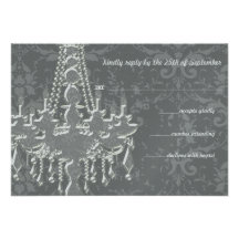 Silver & Gray Chandeliers Damask Wedding RSVP Custom Invitation