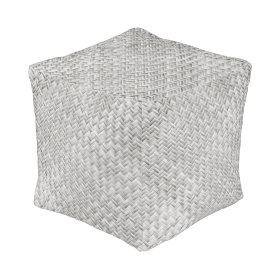 Silver Gray Diagonal Basket Weave Geometric Cube Pouf