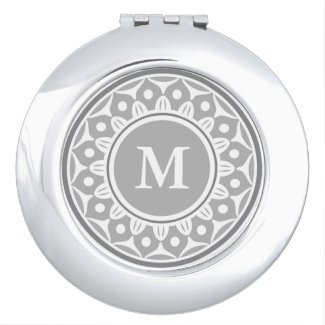 Silver Gray Floral Pattern Monogrammed Makeup Mirrors