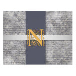 Silver Gray Gold Monogram Letter N Flat Note Cards invitations