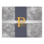 Silver Gray Gold Monogram Letter P Flat Note Cards invitations