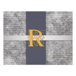 Silver Gray Gold Monogram Letter R Flat Note Cards invitations