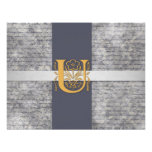 Silver Gray Gold Monogram Letter U Flat Note Cards invitations