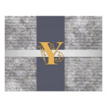 Silver Gray Gold Monogram Letter Y Flat Note Cards invitations