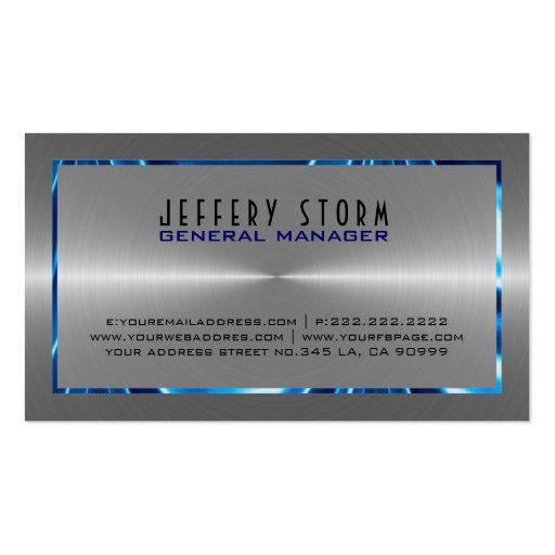 Silver Gray Stainless Steel Look Blue Accents Business Cards (back side)