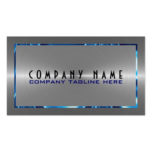 Silver Gray Stainless Steel Look Blue Accents Business Cards (front side)
