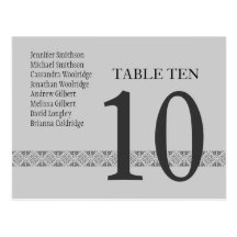 SILVER & GRAY  Wedding Table Number Card Reception Postcards
