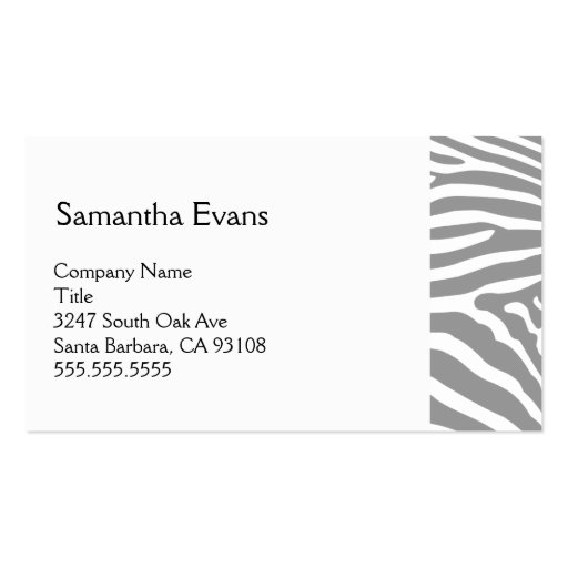 Silver Gray Zebra Business Card (front side)