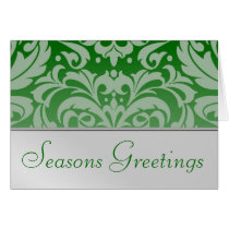 Silver & Green Damask Holiday Christmas Card