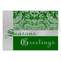 Silver Green Frost Damask Christmas Holiday Card